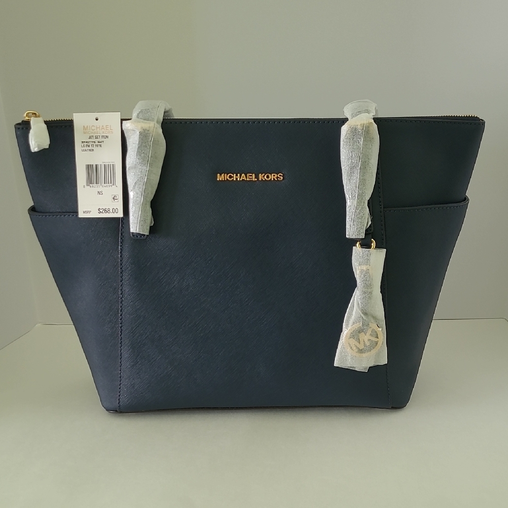 Michael Kors Blue Tote Bag with Gold Accents